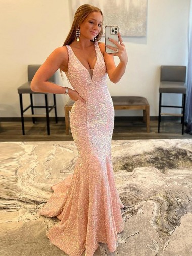 Sem Mangas Decote V Lantejoulas Veludo Bainha Longo Vestido de Festa