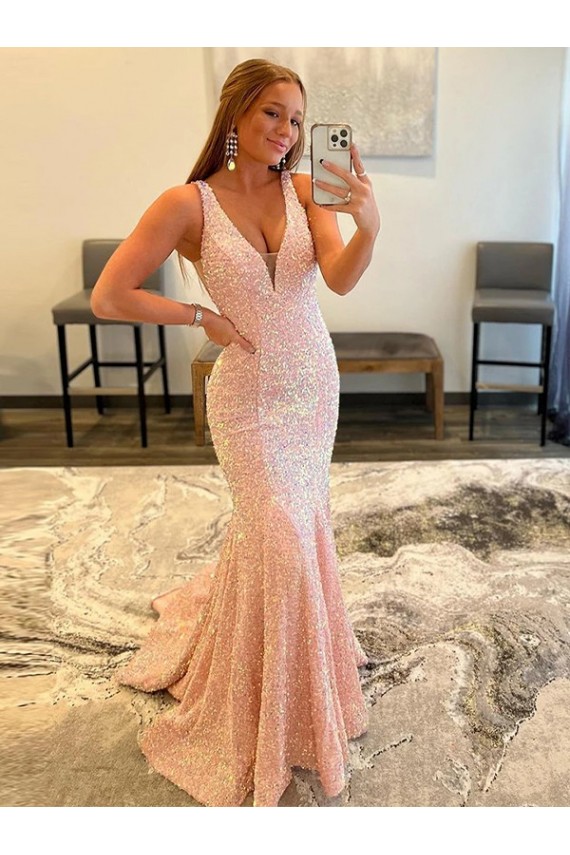 Sem Mangas Decote V Lantejoulas Veludo Bainha Longo Vestido de Festa