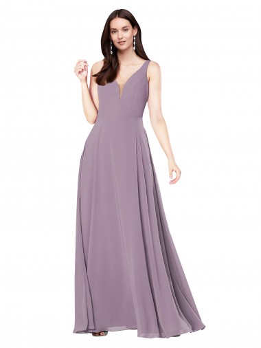 Sem Mangas Decote V Lombar Chiffon Bainha Vestidos de Madrinha / Vestidos de Noite
