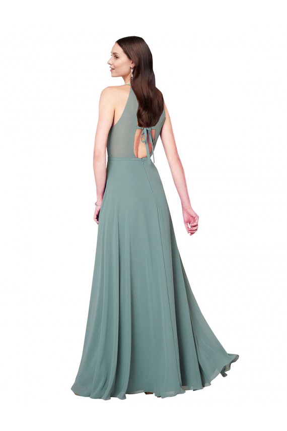 Sem Mangas Cabeçada Buraco da fechadura Chiffon Linha A Lavanda Escura Longo Vestidos de Madrinha
