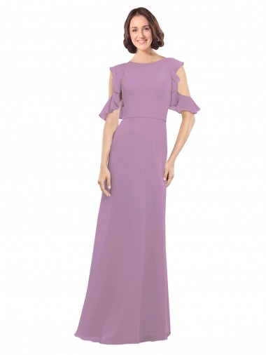 Ombro Frio Decote Alto Criss Cruz Chiffon Linha A Vestidos de Madrinha