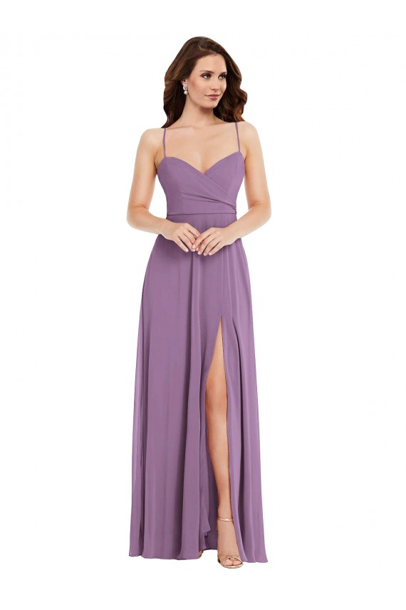 Sem Mangas Alças finas Lombar Chiffon Linha A Lavanda Escura Longo Vestidos de Madrinha