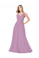Sem Mangas Decote V Chiffon Linha A Lavanda Escura Longo Vestidos de Madrinha