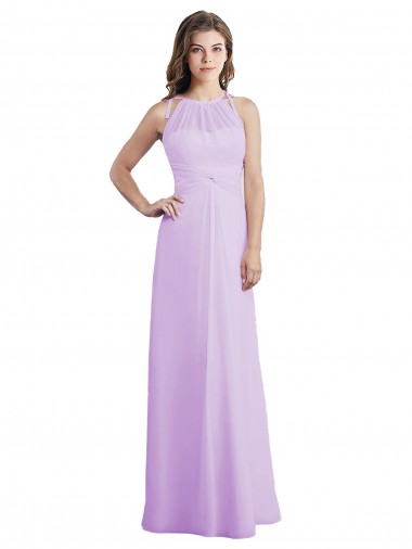Sem Mangas Cabeçada Buraco da fechadura Chiffon Linha A Lilás Longo Vestidos de Madrinha