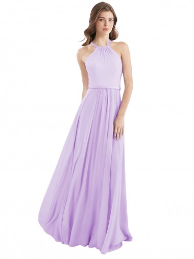 Sem Mangas Cabeçada Chiffon Linha A Vestido de Madrinha