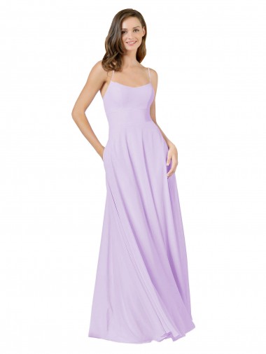 Sem Mangas Alças finas Chiffon Linha A Lilás Longo Vestidos de Madrinha