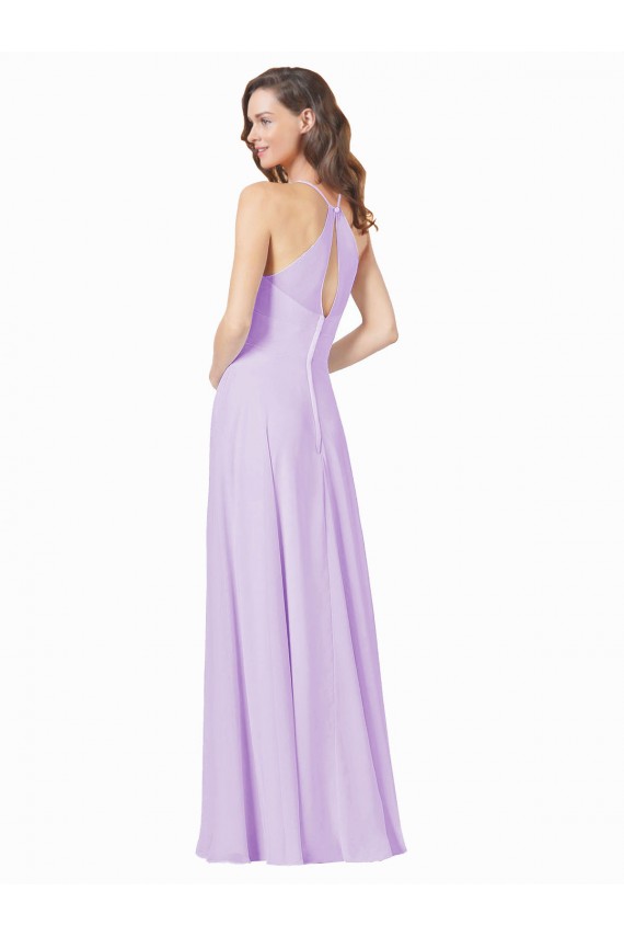 Sem Mangas Alças finas Chiffon Linha A Lilás Longo Vestidos de Madrinha