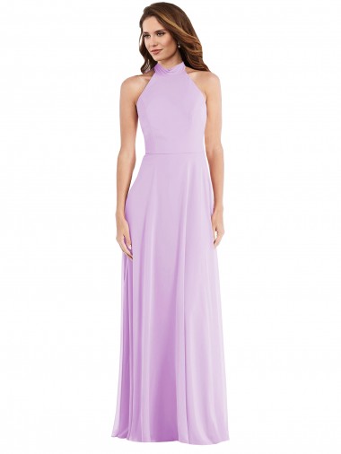 Sem Mangas Cabeçada Lombar Chiffon Linha A Lilás Vestidos de Madrinha