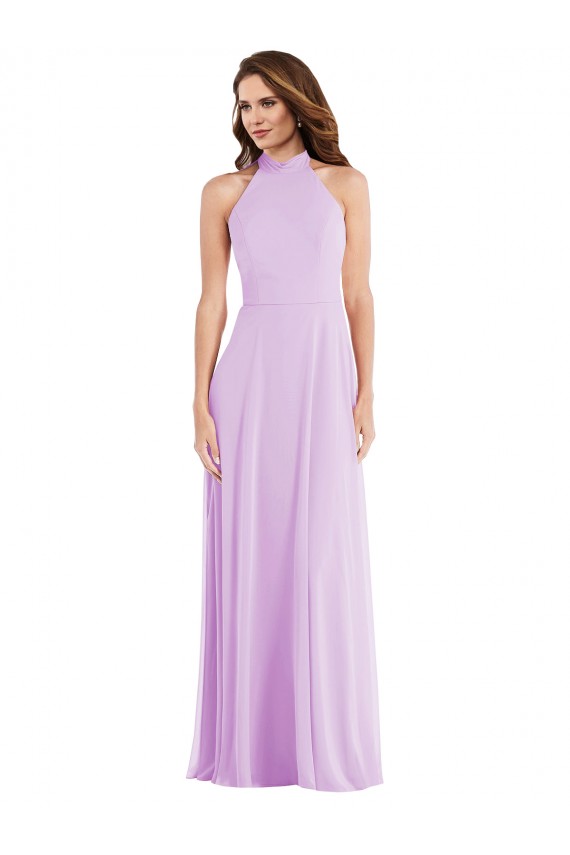 Sem Mangas Cabeçada Lombar Chiffon Linha A Lilás Vestidos de Madrinha