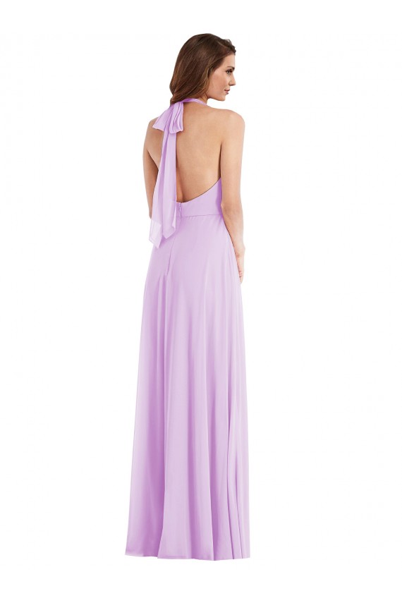 Sem Mangas Cabeçada Lombar Chiffon Linha A Lilás Vestidos de Madrinha