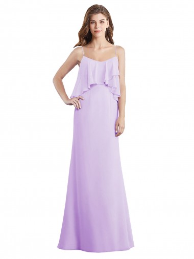 Sem Mangas Alças finas Lombar Chiffon Linha A Lilás Longo Vestidos de Madrinha