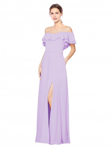 Sem Mangas Fora do Ombro Lombar Chiffon Linha A Longo Lilás Vestidos de Madrinha