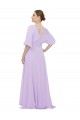 Mangas 1/2 Decote V Lombar Chiffon Linha A Vestidos de Madrinha