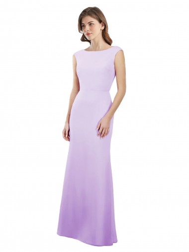 Mangas Curtas Decote redondo Abrir de volta Chiffon Coluna Vestidos de Madrinha