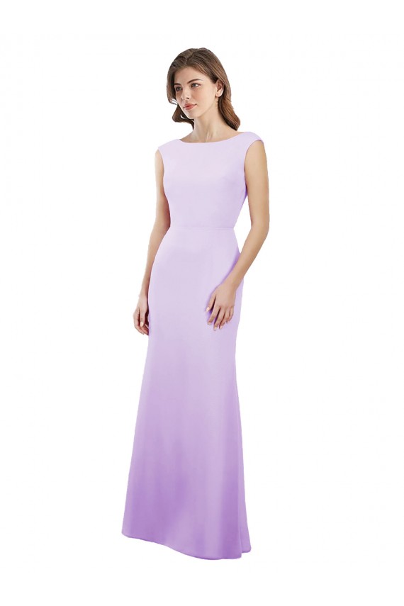 Mangas Curtas Decote redondo Abrir de volta Chiffon Coluna Vestidos de Madrinha