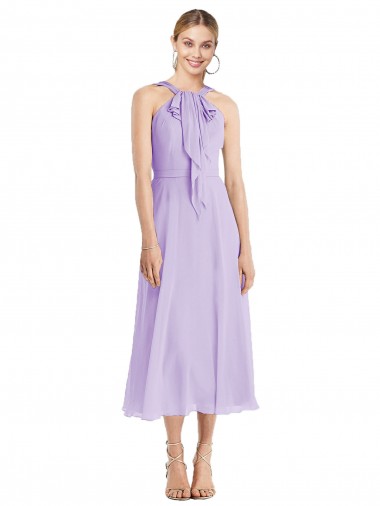 Sem Mangas Cabeçada Costas em V Chiffon Linha A Vestidos de Madrinha / Vestidos de Cocktail