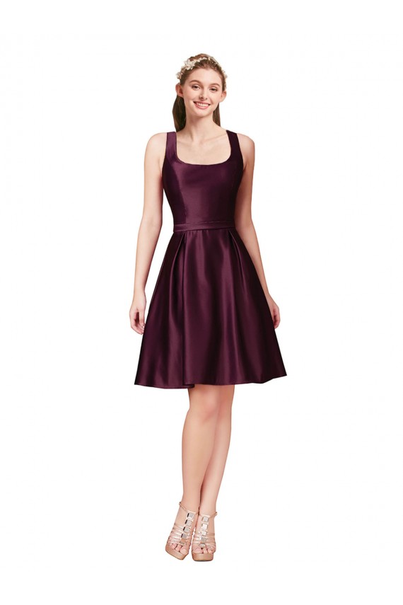 Sem Mangas Barco Costas em V Cetim Linha A Vestidos de Madrinha / Vestidos de Festa / Vestidos de Cocktail / Vestidos de Homecoming
