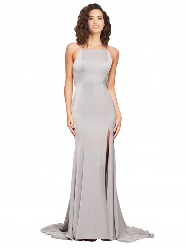 Sem Mangas Decote Alto Lombar Cetim Elástico Linha A Vestidos de Madrinha / Vestidos de Noite / Vestidos de Festa