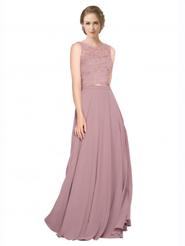 Sem Mangas Decote Ilusão Chiffon & Renda Linha A Vestidos de Madrinha / Vestidos de Festa