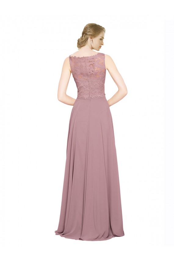 Sem Mangas Decote Ilusão Chiffon & Renda Linha A Vestidos de Madrinha / Vestidos de Festa