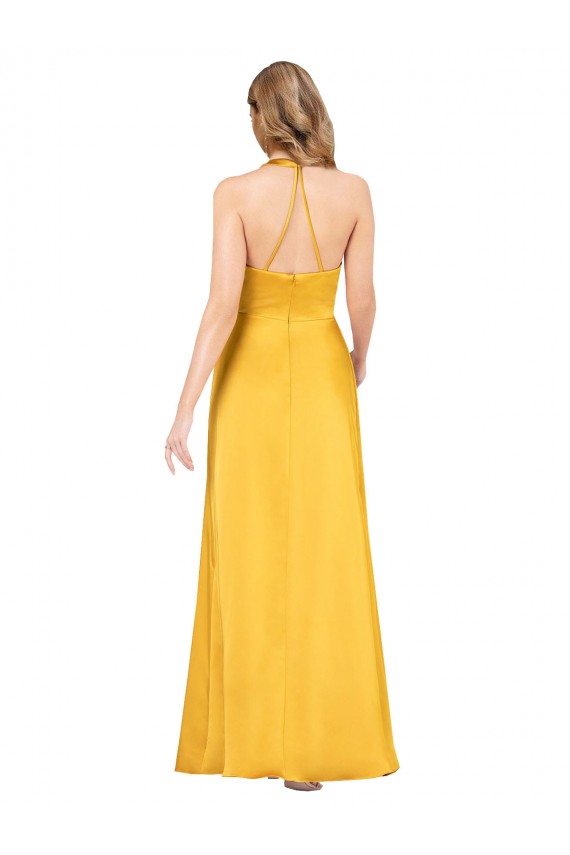 Sem Mangas Decote V Abrir de volta Cetim Sedoso Linha A Longo Vestidos de Madrinha / Vestidos de Noite / Vestidos de Festa