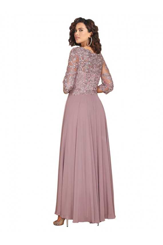 Mangas Compridas Decote V Chiffon Linha A Vestidos de Madrinha / Vestidos de Festa