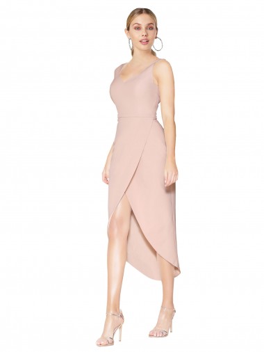 Sem Mangas Alças finas Costas em V Crepe Esticado Sereia Curto Vestidos de Madrinha / Vestidos de Noite / Vestidos de Festa