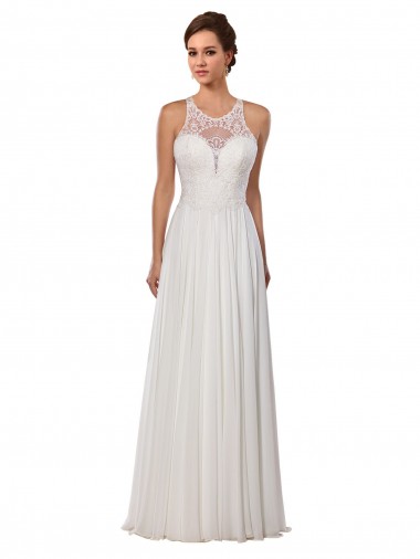 Sem Mangas Decote Ilusão Chiffon Bainha Vestidos de Noiva