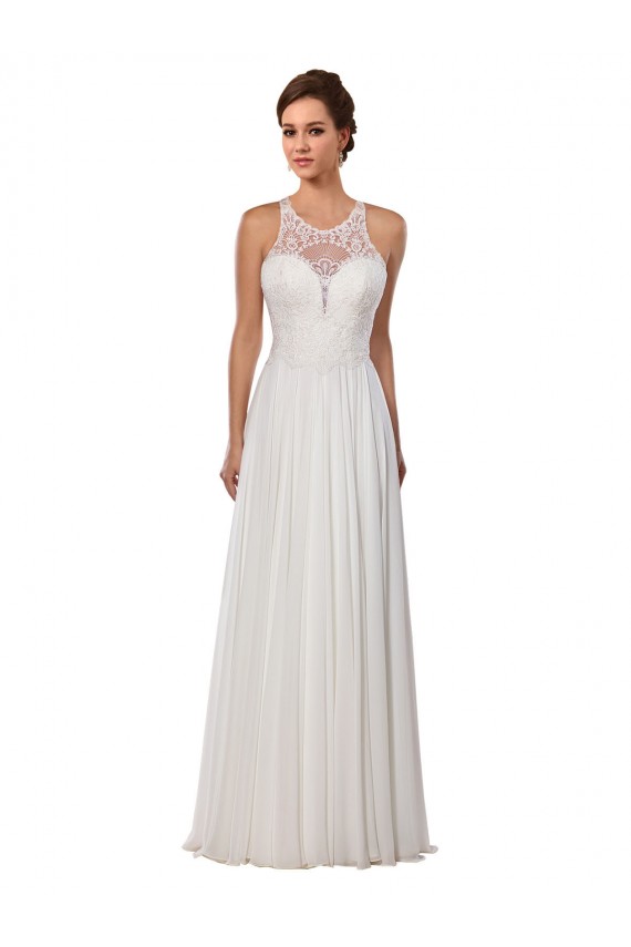 Sem Mangas Decote Ilusão Chiffon Bainha Vestidos de Noiva