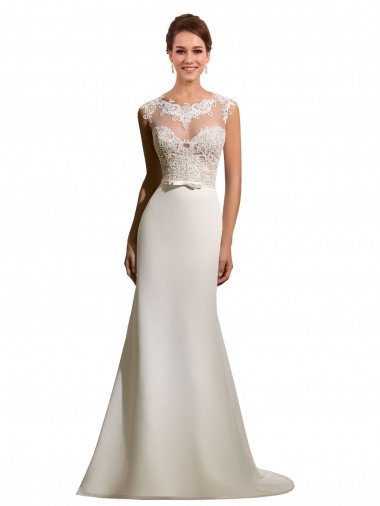 Mangas Curtas Decote Ilusão Chiffon & Renda Bainha Vestidos de Noiva