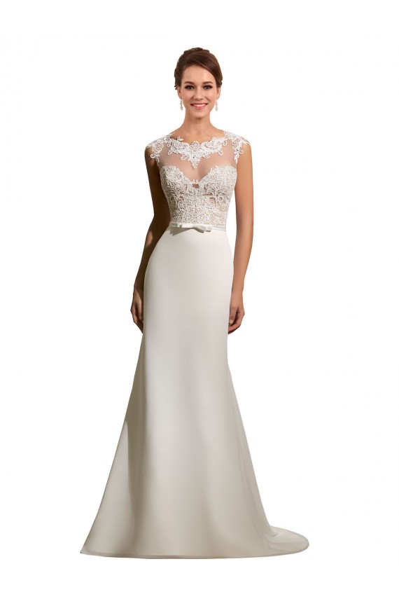 Mangas Curtas Decote Ilusão Chiffon & Renda Bainha Vestidos de Noiva