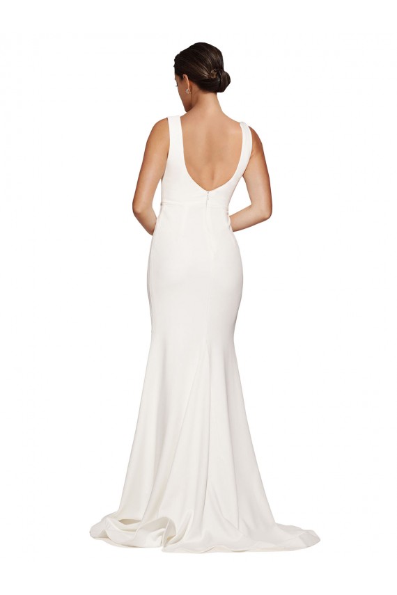 Sem Mangas Decote Quadrado Lombar Crepe Esticado Bainha Vestidos de Madrinha / Vestidos de Festa