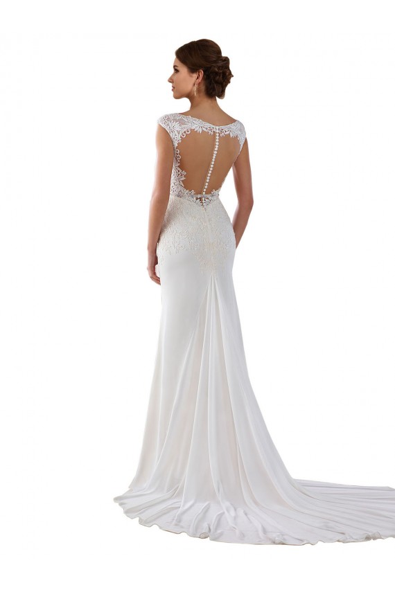 Mangas Curtas Decote V Renda & Crepe Esticado Bainha Vestidos de Noiva