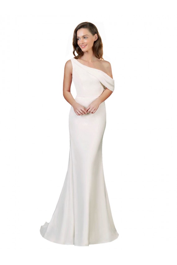 Sem Mangas Um Ombro Crepe Esticado Bainha Longo Vestidos de Madrinha / Vestidos de Noite / Vestidos de Festa