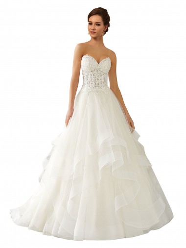 Sem Mangas Amor Cetim & Tule & Renda Vestido de Baile Vestidos de Noiva