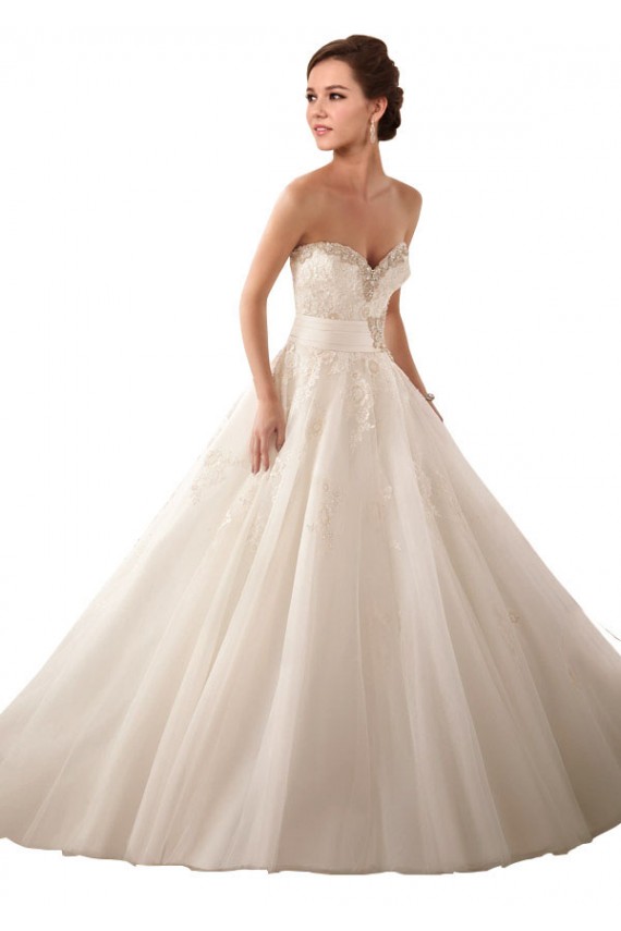 Sem Mangas Amor Cetim & Tule & Renda Vestido de Baile Vestido de Noiva