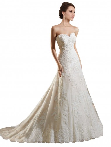 Sem Mangas Amor Tule & Renda Linha A Marfim & Champanhe Longo Vestidos de Noiva