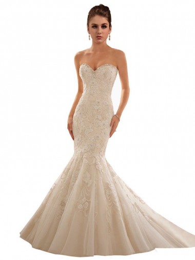 Sem Mangas Amor Tule & Renda Sereia Vestido de Noiva