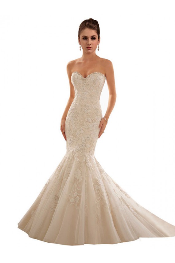 Sem Mangas Amor Tule & Renda Sereia Vestido de Noiva