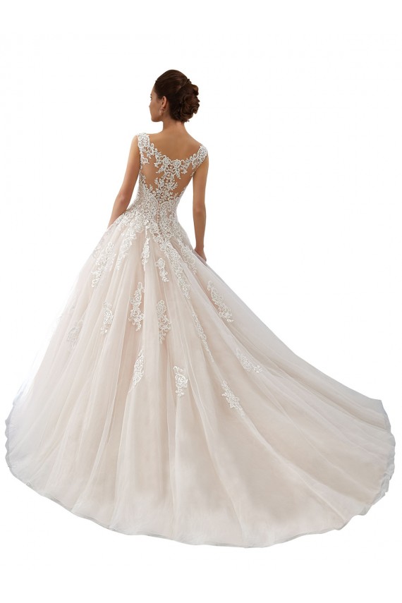 Mangas Curtas Barco Tule & Renda Vestido de Baile Vestidos de Noiva