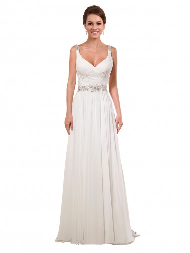 Sem Mangas Decote V Chiffon Bainha Vestidos de Noiva Clássicos