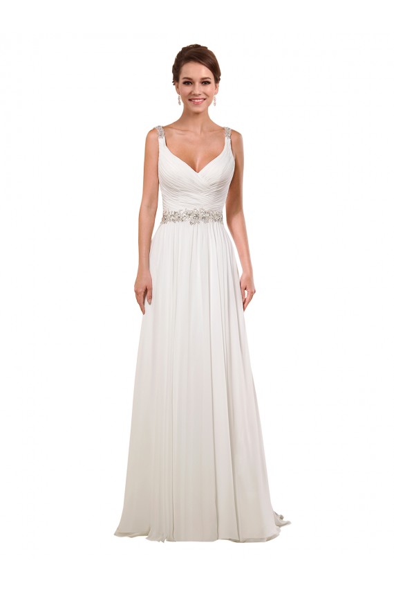 Sem Mangas Decote V Chiffon Bainha Vestidos de Noiva Clássicos