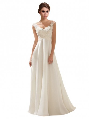 Sem Mangas Decote V Lombar Chiffon & Renda Linha A Vestidos de Noiva