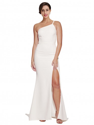 Sem Mangas Um Ombro Crepe Esticado Bainha Vestidos de Madrinha / Vestidos de Festa