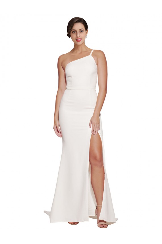 Sem Mangas Um Ombro Crepe Esticado Bainha Vestidos de Madrinha / Vestidos de Festa