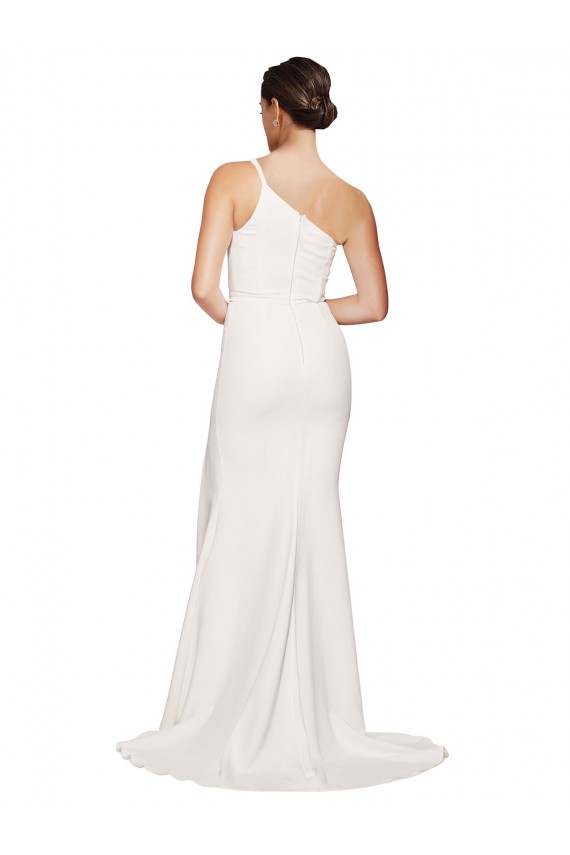 Sem Mangas Um Ombro Crepe Esticado Bainha Vestidos de Madrinha / Vestidos de Festa