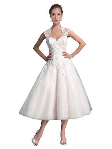 Sem Mangas Amor Tule & Renda Linha A Curto Vestidos de Noiva