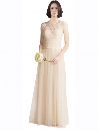 Sem Mangas Barco Tule & Renda Linha A Vestidos de Madrinha