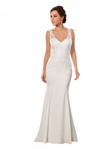 Sem Mangas Decote V Renda & Crepe Esticado Sereia Longo Vestidos de Noiva