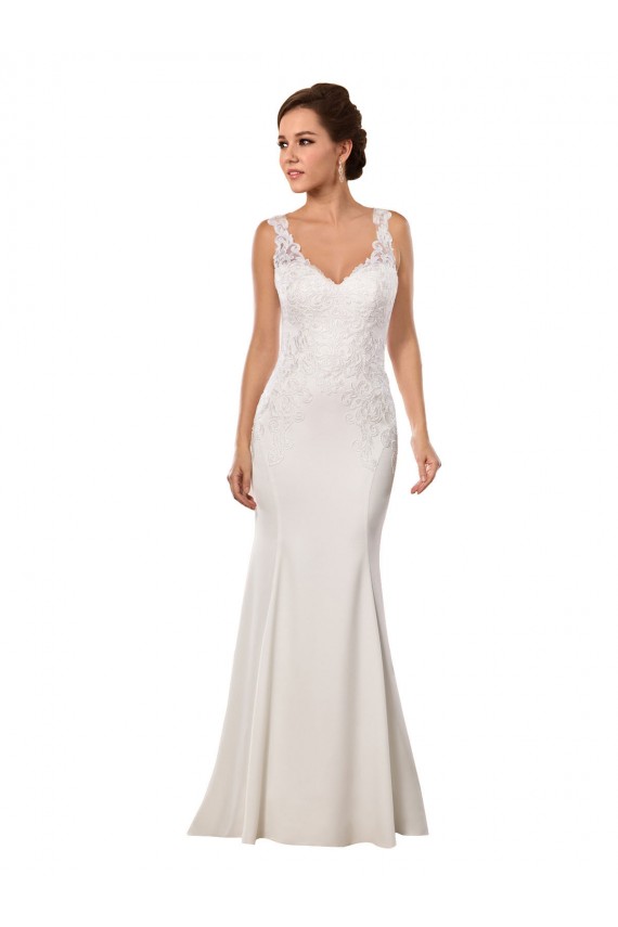Sem Mangas Decote V Renda & Crepe Esticado Sereia Longo Vestidos de Noiva